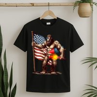 Bigfoot Fireworks 4th Of July Sasquatch American US Flag T-Shirt