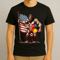 Bigfoot Fireworks 4th Of July Sasquatch American US Flag T-Shirt