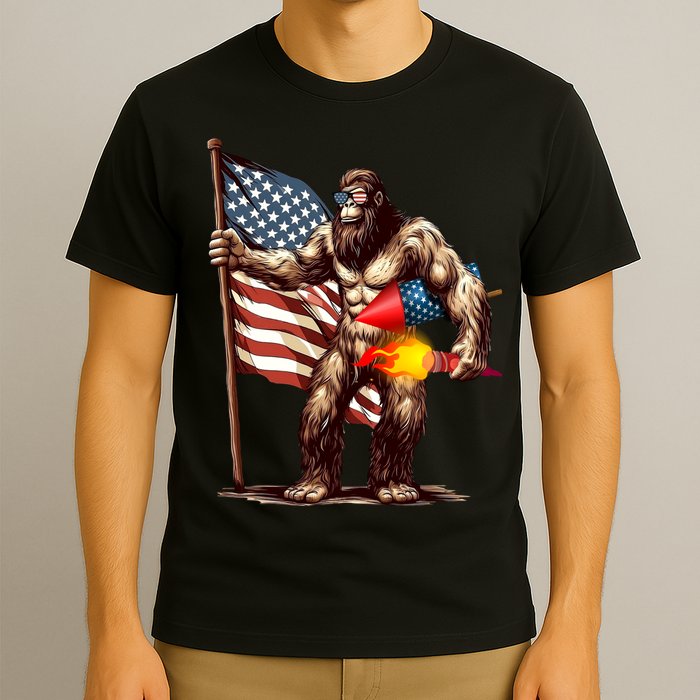 Bigfoot Fireworks 4th Of July Sasquatch American US Flag T-Shirt