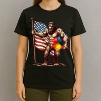 Bigfoot Fireworks 4th Of July Sasquatch American US Flag T-Shirt