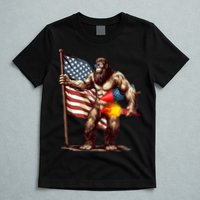 Bigfoot Fireworks 4th Of July Sasquatch American US Flag T-Shirt