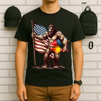 Bigfoot Fireworks 4th Of July Sasquatch American US Flag T-Shirt