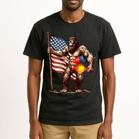Bigfoot Fireworks 4th Of July Sasquatch American US Flag Tall T-Shirt