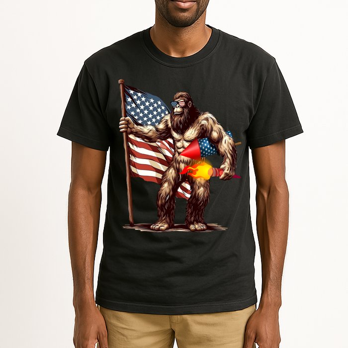 Bigfoot Fireworks 4th Of July Sasquatch American US Flag Tall T-Shirt