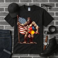 Bigfoot Fireworks 4th Of July Sasquatch American US Flag Tall T-Shirt