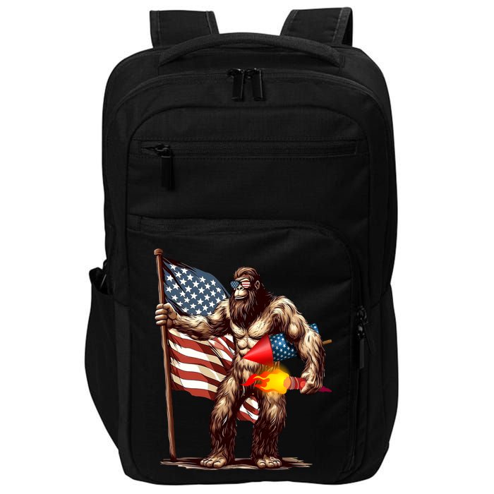 Bigfoot Fireworks 4th Of July Sasquatch American US Flag Impact Tech Backpack
