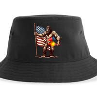 Bigfoot Fireworks 4th Of July Sasquatch American US Flag Sustainable Bucket Hat