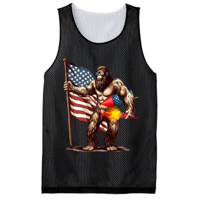 Bigfoot Fireworks 4th Of July Sasquatch American US Flag Mesh Reversible Basketball Jersey Tank