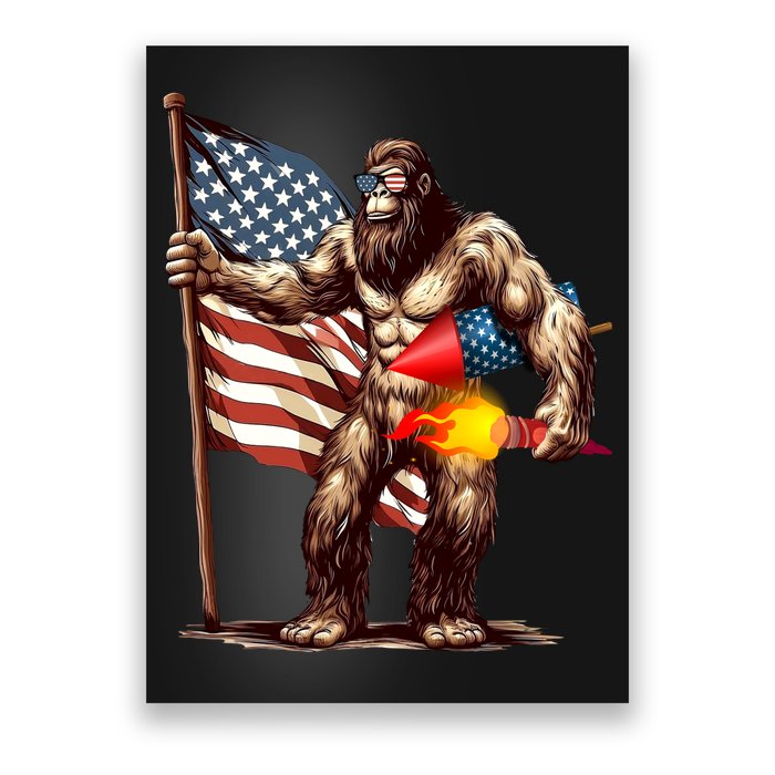 Bigfoot Fireworks 4th Of July Sasquatch American US Flag Poster