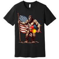 Bigfoot Fireworks 4th Of July Sasquatch American US Flag Premium T-Shirt
