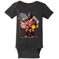 Bigfoot Fireworks 4th Of July Sasquatch American US Flag Baby Bodysuit