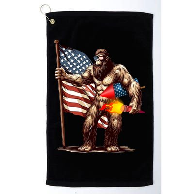 Bigfoot Fireworks 4th Of July Sasquatch American US Flag Golf Towel