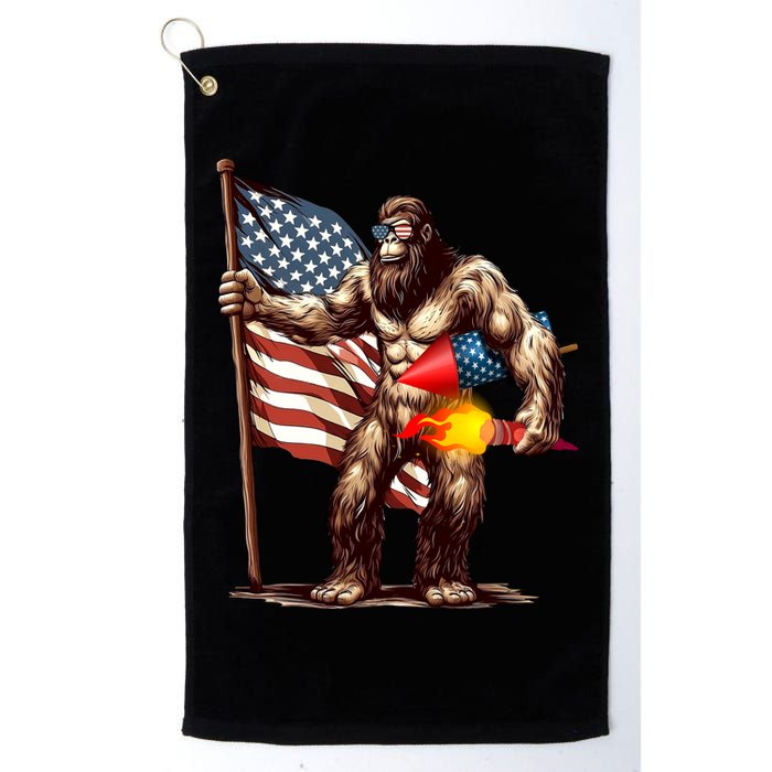 Bigfoot Fireworks 4th Of July Sasquatch American US Flag Golf Towel