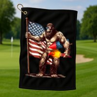 Bigfoot Fireworks 4th Of July Sasquatch American US Flag Golf Towel