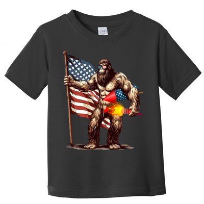 Bigfoot Fireworks 4th Of July Sasquatch American US Flag Toddler T-Shirt