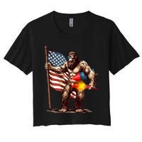 Bigfoot Fireworks 4th Of July Sasquatch American US Flag Women's Crop Top Tee
