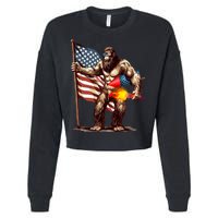 Bigfoot Fireworks 4th Of July Sasquatch American US Flag Cropped Pullover Crew