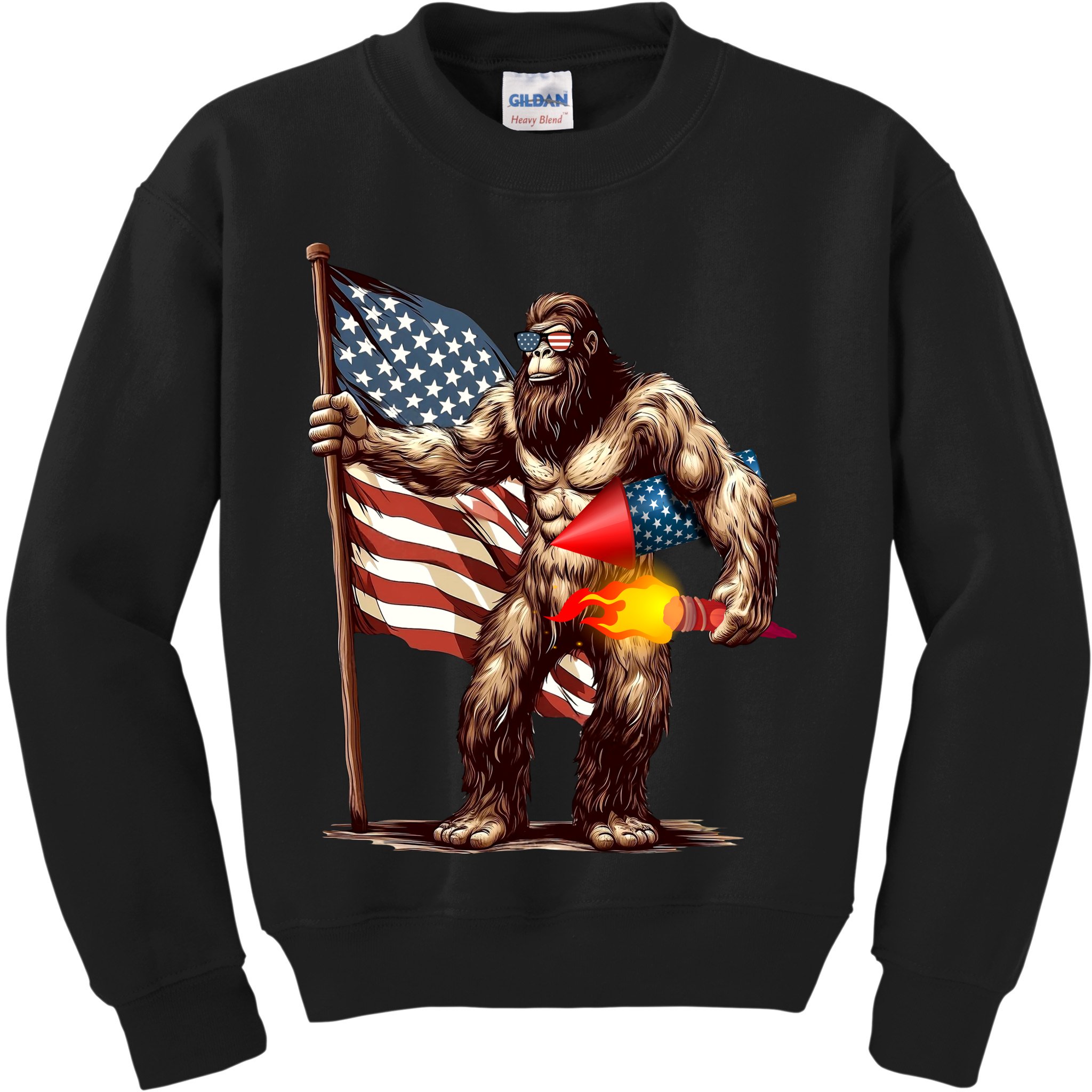 Bigfoot Fireworks 4th Of July Sasquatch American US Flag Kids Sweatshirt