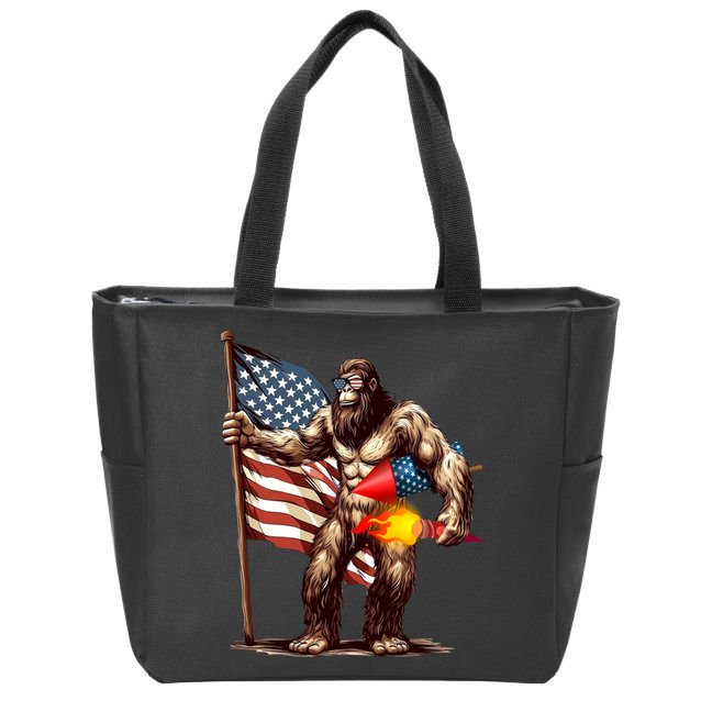 Bigfoot Fireworks 4th Of July Sasquatch American US Flag Zip Tote Bag