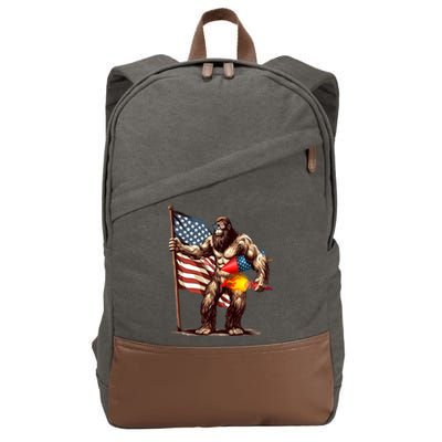 Bigfoot Fireworks 4th Of July Sasquatch American US Flag Cotton Canvas Backpack
