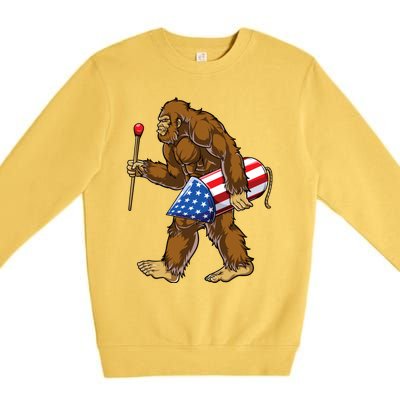 Bigfoot Fireworks 4th Of July Funny Boys Men Sasquatch Lover Premium Crewneck Sweatshirt