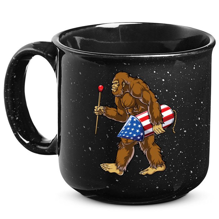 Bigfoot Fireworks 4th Of July Funny Boys Men Sasquatch Lover 15oz Campfire Ceramic Mug