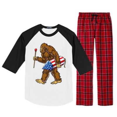 Bigfoot Fireworks 4th Of July Funny Boys Men Sasquatch Lover Raglan Sleeve Pajama Set