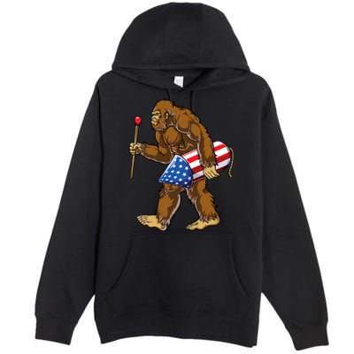 Bigfoot Fireworks 4th Of July Funny Boys Men Sasquatch Lover Premium Pullover Hoodie