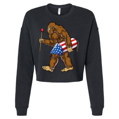 Bigfoot Fireworks 4th Of July Funny Boys Men Sasquatch Lover Cropped Pullover Crew