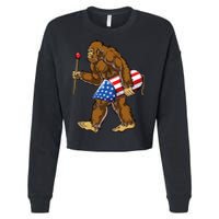 Bigfoot Fireworks 4th Of July Funny Boys Men Sasquatch Lover Cropped Pullover Crew