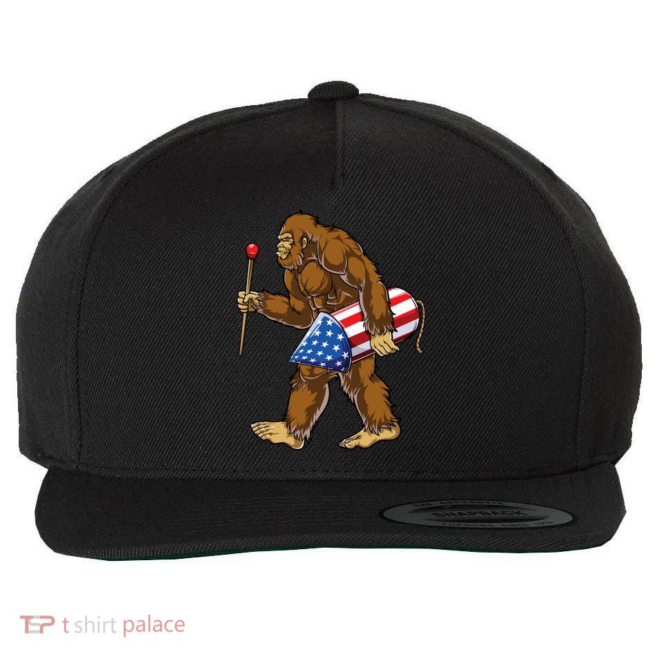 Bigfoot Fireworks 4th Of July Funny Boys Men Sasquatch Lover Wool Snapback Cap