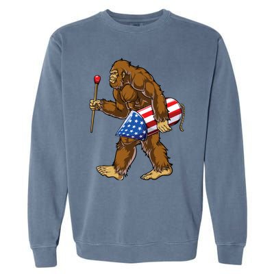 Bigfoot Fireworks 4th Of July Funny Boys Men Sasquatch Lover Garment-Dyed Sweatshirt