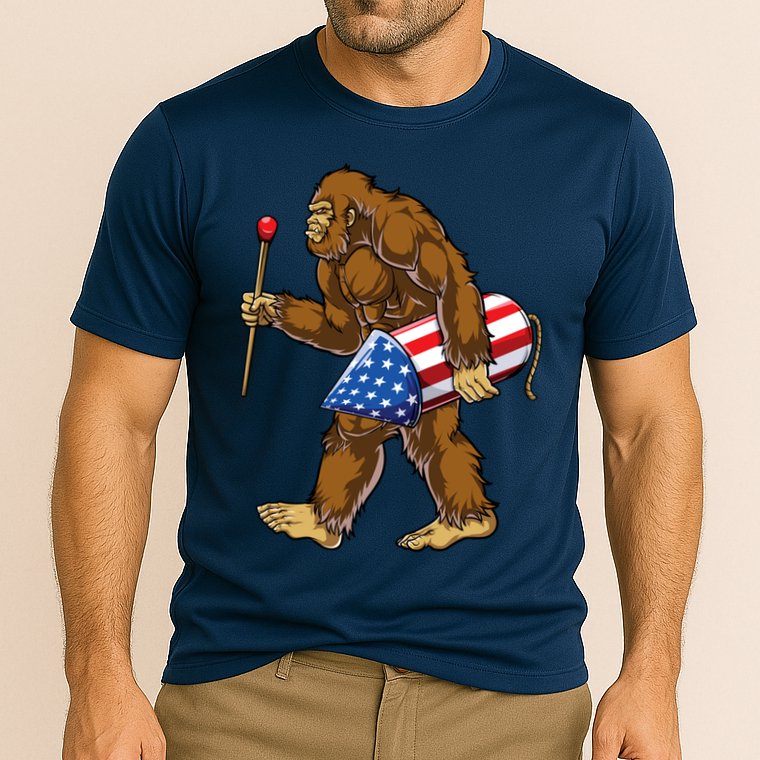 Bigfoot Fireworks 4th Of July Funny Boys Men Sasquatch Lover Performance Shirt