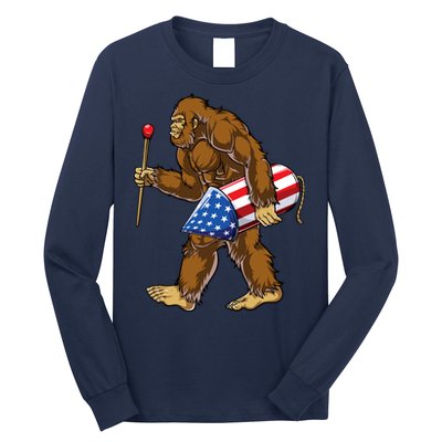 Bigfoot Fireworks 4th Of July Funny Boys Men Sasquatch Lover Long Sleeve Shirt