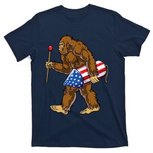 Bigfoot Fireworks 4th Of July Funny Boys Men Sasquatch Lover T-Shirt