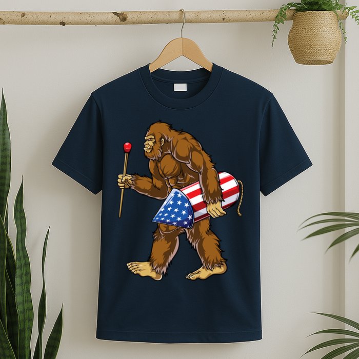Bigfoot Fireworks 4th Of July Funny Boys Men Sasquatch Lover T-Shirt