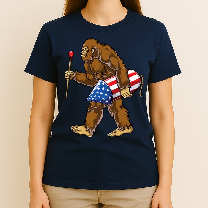 Bigfoot Fireworks 4th Of July Funny Boys Men Sasquatch Lover T-Shirt