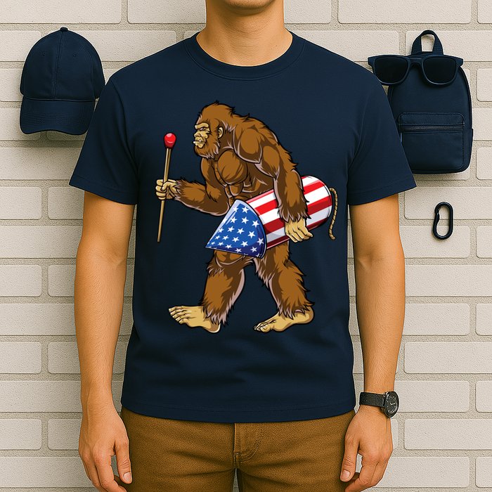 Bigfoot Fireworks 4th Of July Funny Boys Men Sasquatch Lover T-Shirt