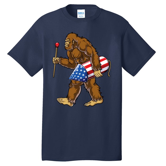 Bigfoot Fireworks 4th Of July Funny Boys Men Sasquatch Lover Tall T-Shirt