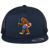 Bigfoot Fireworks 4th Of July Funny Boys Men Sasquatch Lover Flat Bill Trucker Hat