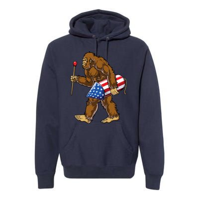 Bigfoot Fireworks 4th Of July Funny Boys Men Sasquatch Lover Premium Hoodie