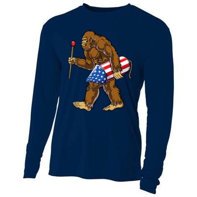 Bigfoot Fireworks 4th Of July Funny Boys Men Sasquatch Lover Cooling Performance Long Sleeve Crew