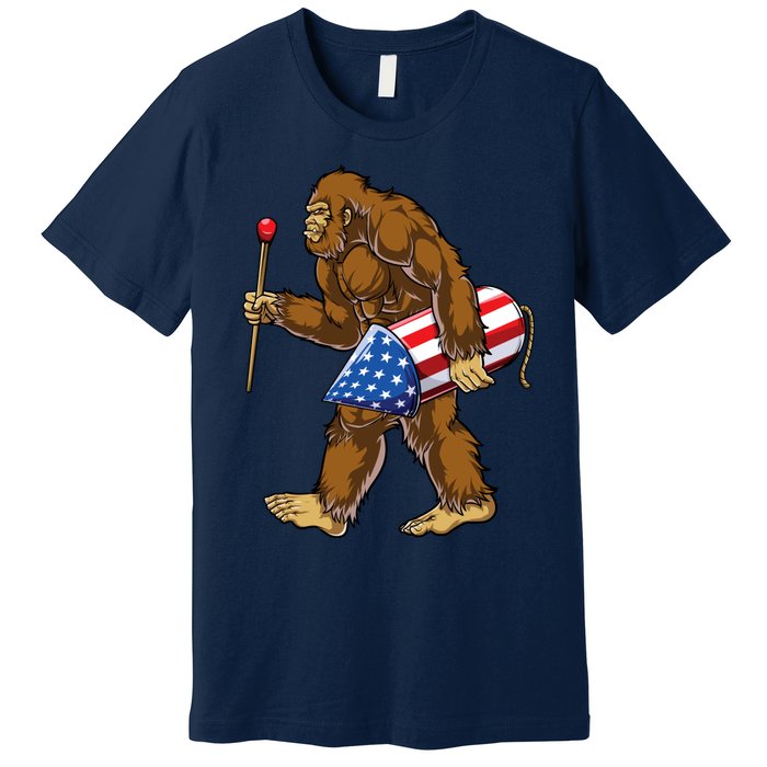 Bigfoot Fireworks 4th Of July Funny Boys Men Sasquatch Lover Premium T-Shirt