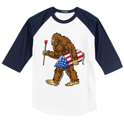 Bigfoot Fireworks 4th Of July Funny Boys Men Sasquatch Lover Baseball Sleeve Shirt