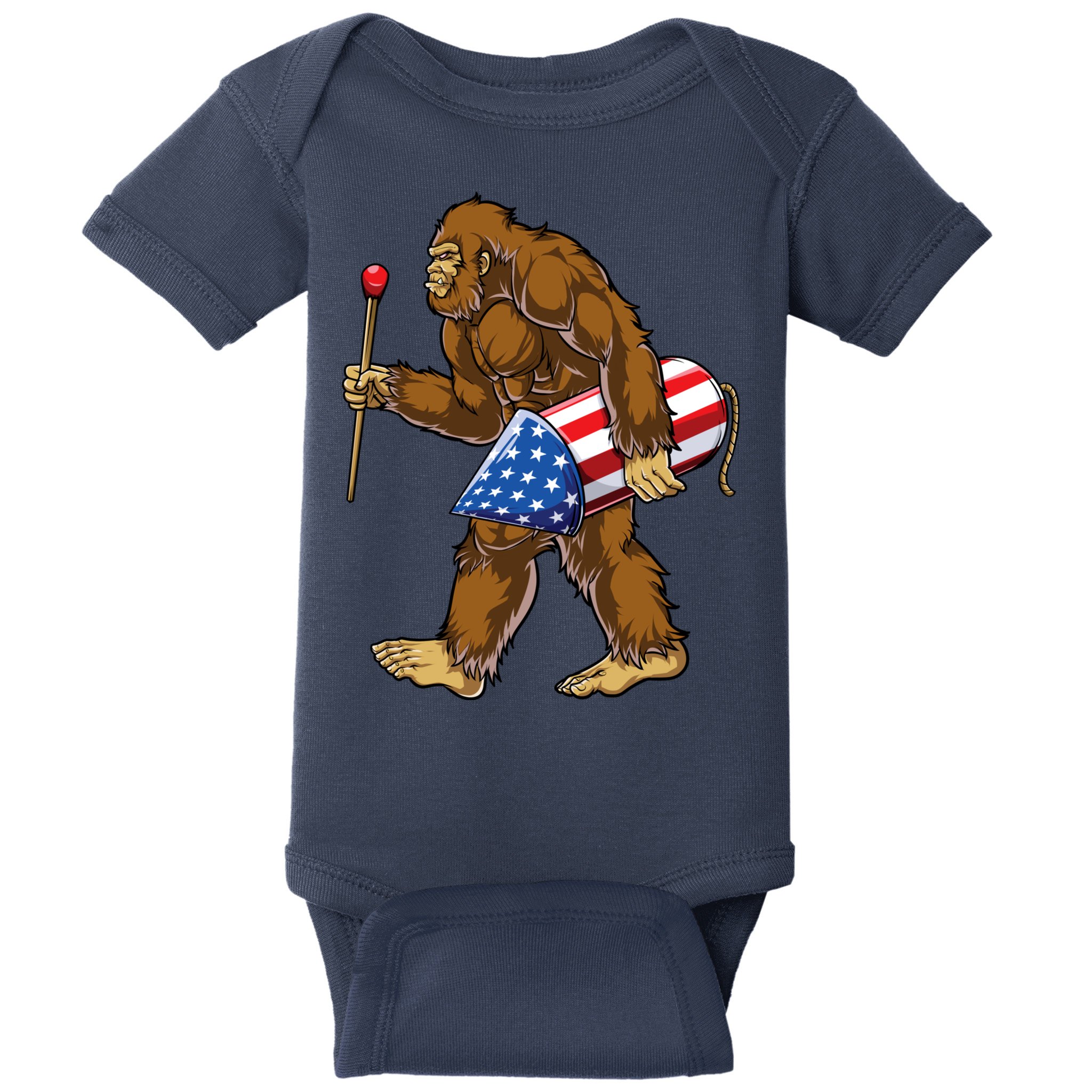 Bigfoot Fireworks 4th Of July Funny Boys Men Sasquatch Lover Baby Bodysuit