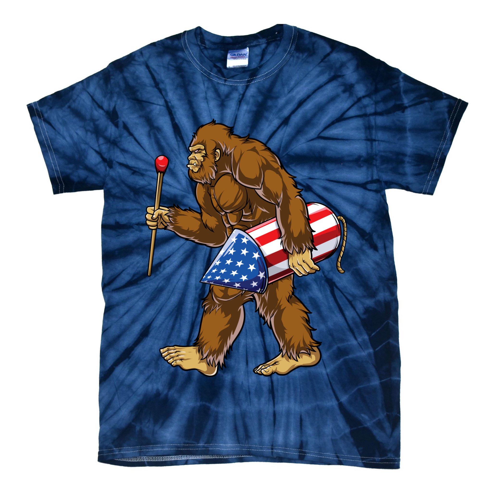 Bigfoot Fireworks 4th Of July Funny Boys Men Sasquatch Lover Tie-Dye T-Shirt