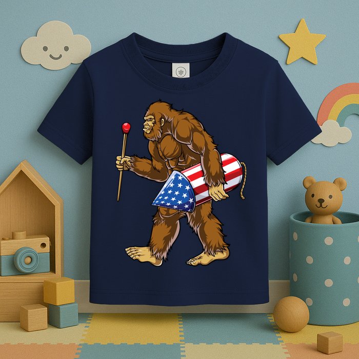 Bigfoot Fireworks 4th Of July Funny Boys Men Sasquatch Lover Toddler T-Shirt