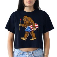 Bigfoot Fireworks 4th Of July Funny Boys Men Sasquatch Lover Crop Top