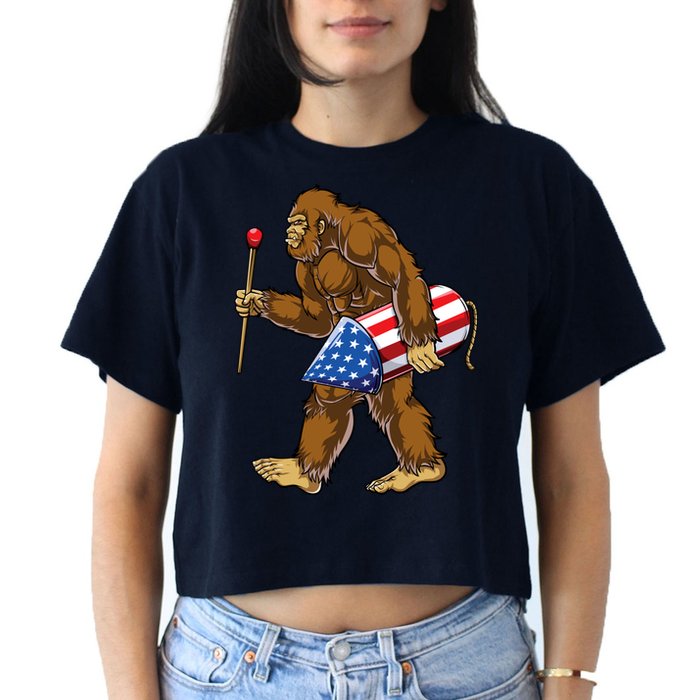 Bigfoot Fireworks 4th Of July Funny Boys Men Sasquatch Lover Crop Top
