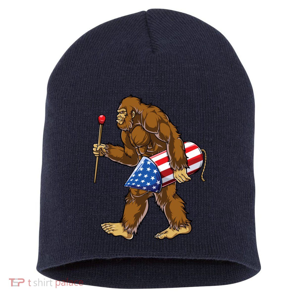 Bigfoot Fireworks 4th Of July Funny Boys Men Sasquatch Lover Short Acrylic Beanie